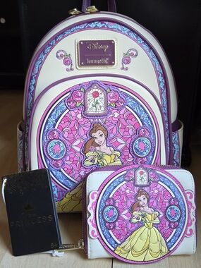 Loungefly Disney Beauty & the Beast Belle Stained Glass Portrait Backpack Wallet